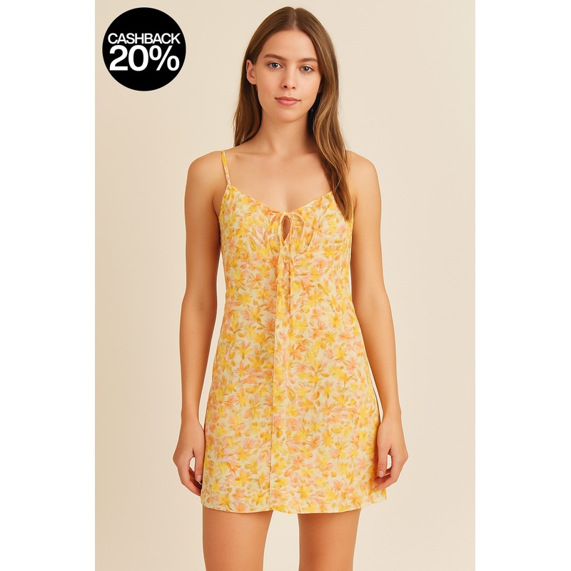 Forever 21 Women’s Yellow Floral Tie-Front Mini Dress | Forever 21 In Lebanon