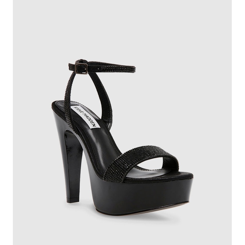 Steve Madden Women’s Black Crystal Fabric Julien-R Heeled Sandals |Steve Madden In Lebanon