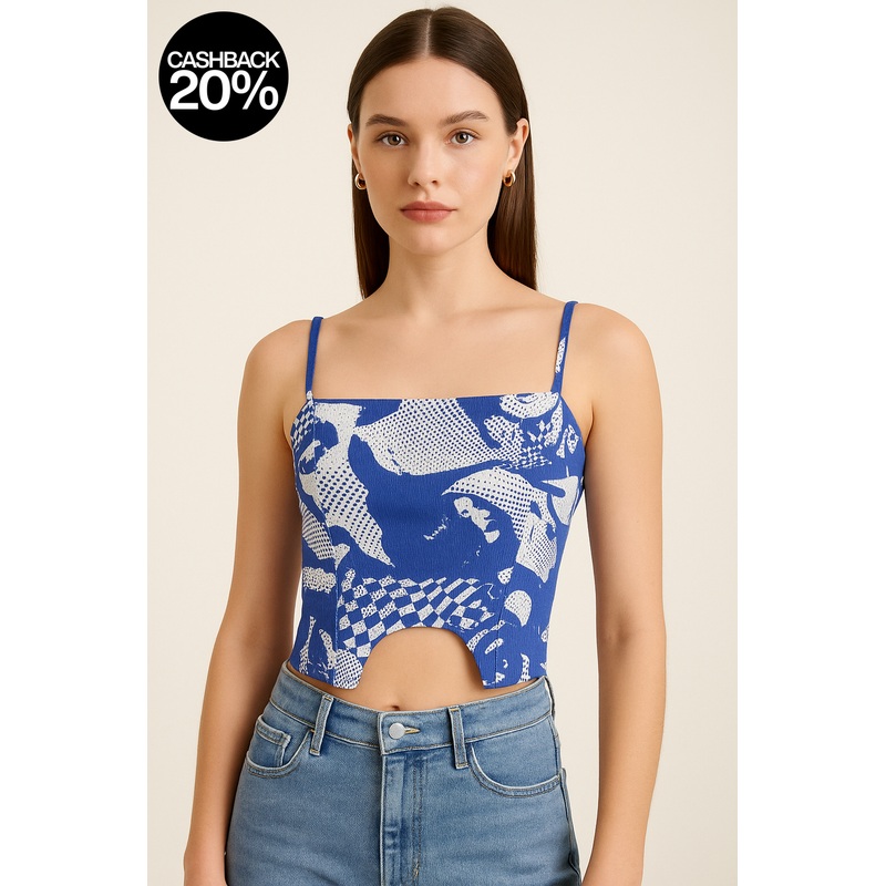 Forever 21  Women’s Blue & White Sleeveless Crop Top | Forever21 In Lebanon