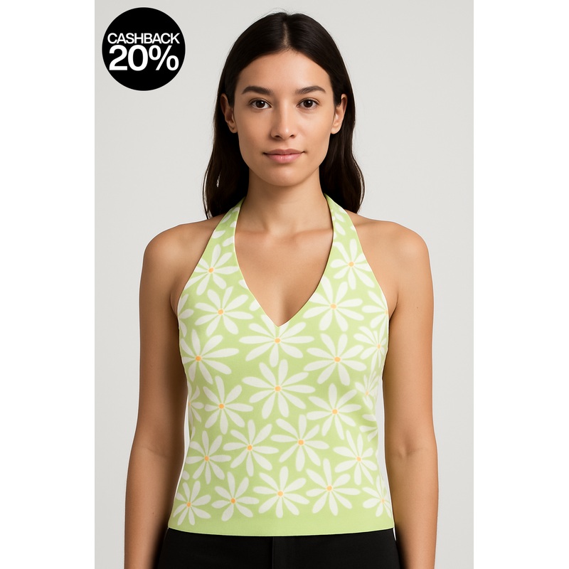 Forever 21  Women’s Lime Green Floral Open Back Crop Top | Forever21 In Lebanon