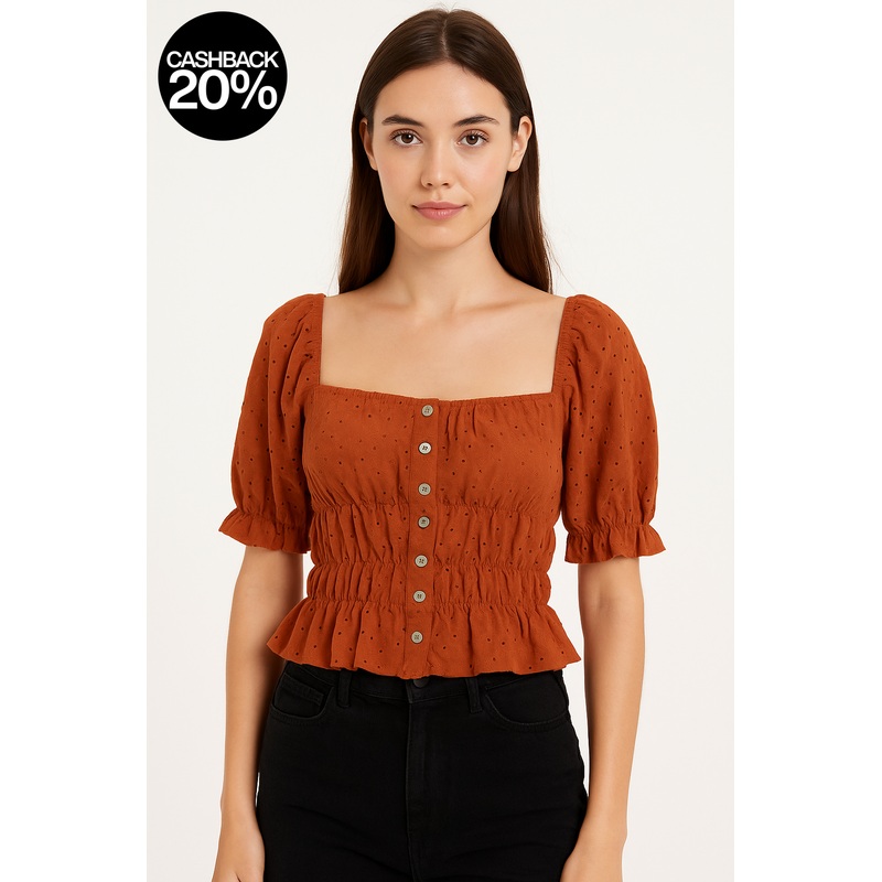 Forever 21 Women’s Brick Short Sleeve Off Shoulder Crop Top |Forever 21 In Lebanon