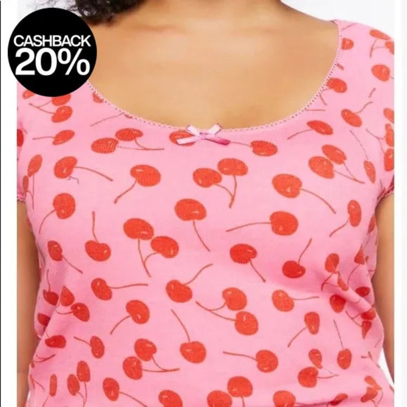 Forever 21 Women’s Pink Cherry Printed Round Neck Blouse |Forever 21 In Lebanon