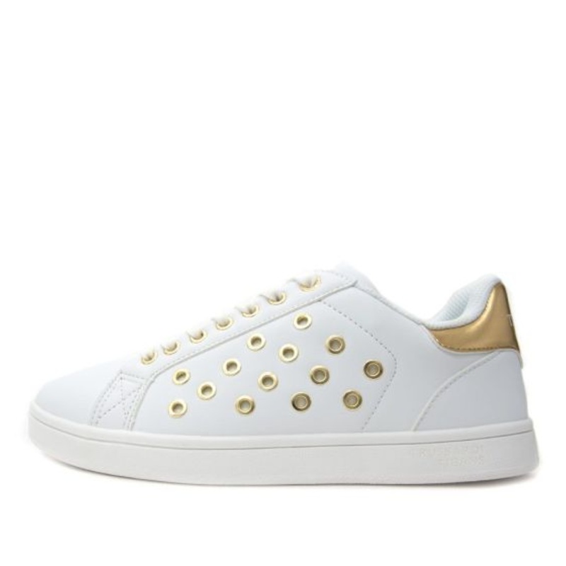 Trussardi Jeans Women’s White & Gold Eco Leather Eyelet Sneakers |Trussardi Jeans In Lebanon