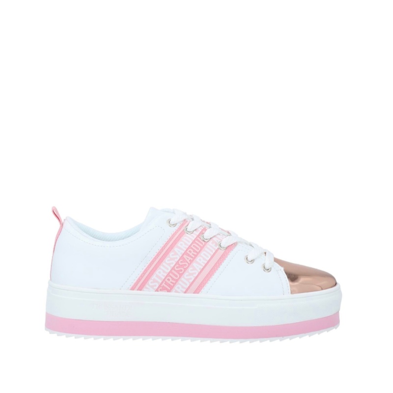 Trussardi Jeans Women’s White & Pink Platform Ecoleather Sneakers |Trussardi Jeans In Lebanon
