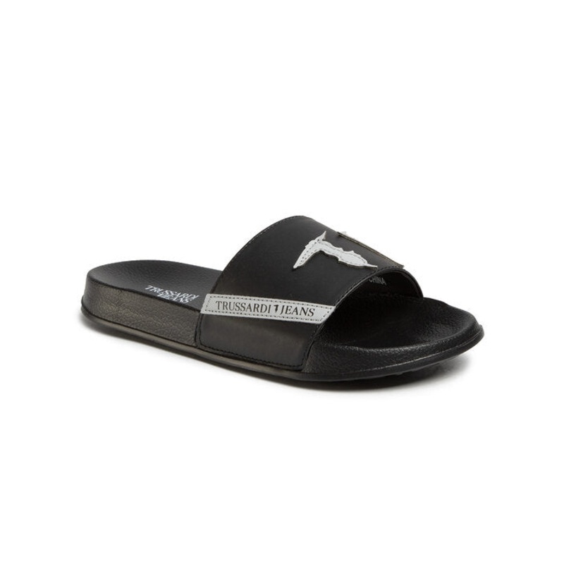 Trussardi Men’s Black Flat Logo Patch Slippers |Trussardi In Lebanon
