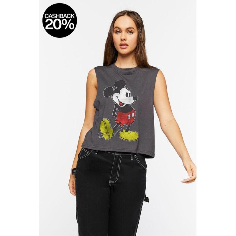Forever 21 Women’s Dark Gray Mickey Mouse Print Sleeveless Blouse |Forever 21 In Lebanon