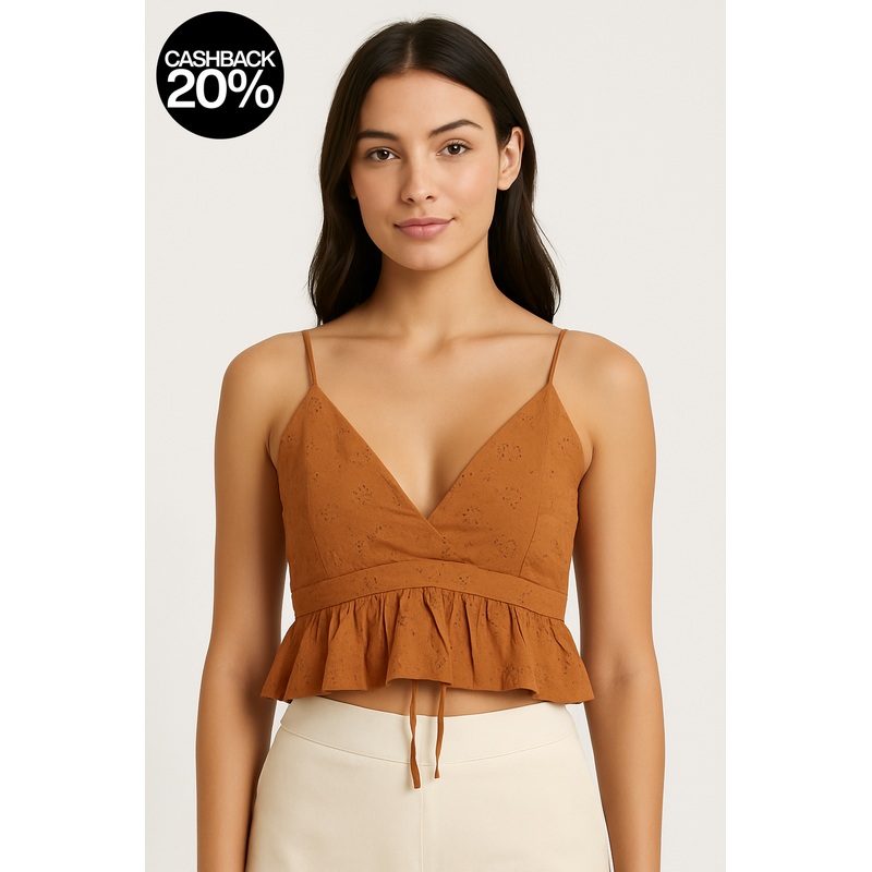 Forever 21 Women’s Maple Eyelet Ruffle Halter Crop Top | Forever 21 In Lebanon