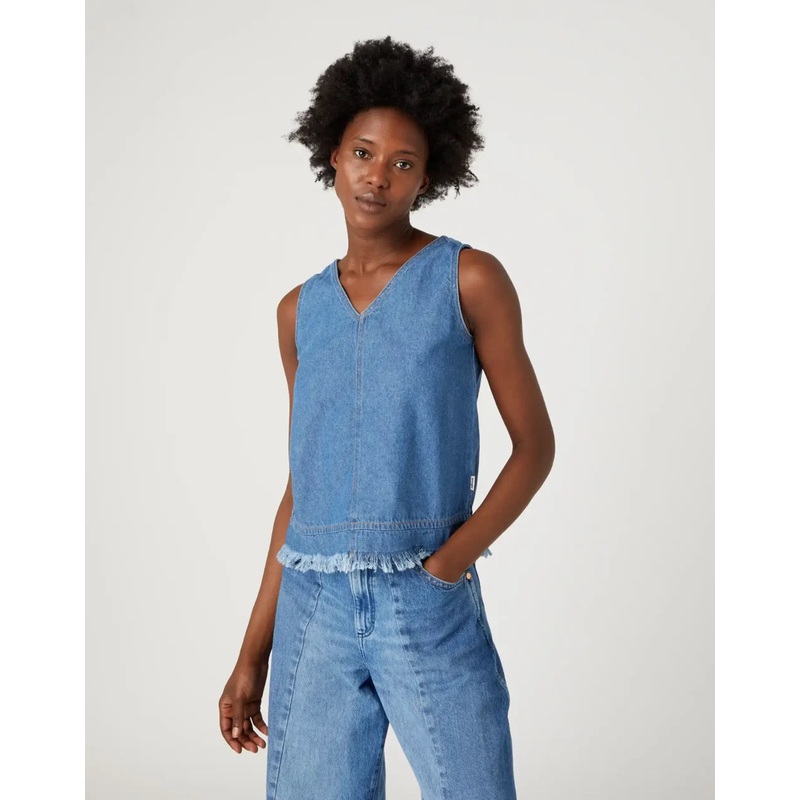 Wrangler Women’s Blue Denim Sleeveless Blouse | Wrangler In Lebanon