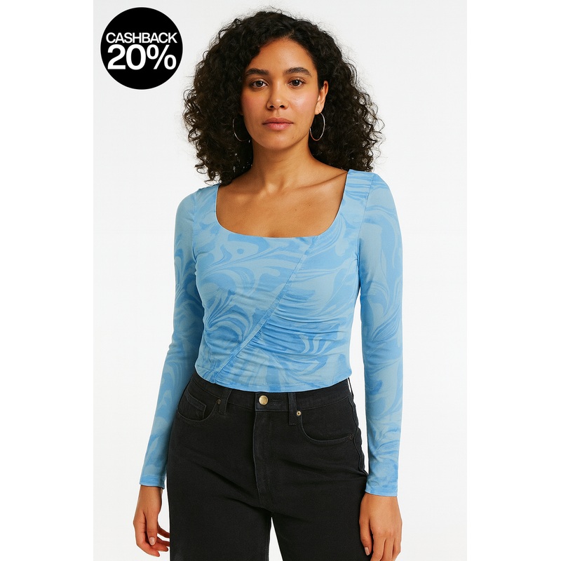 Forever 21 Women’s Blue Mesh Long Sleeve Blouse | Forever 21 In Lebanon