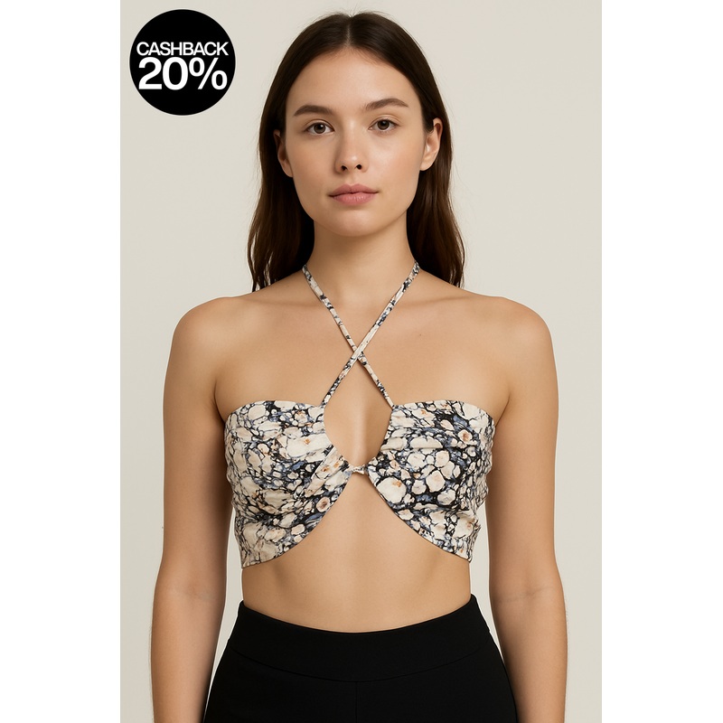 Forever 21 Women’s Ivory-Multi Printed Open-Back Crop Top |Forever 21 In Lebanon