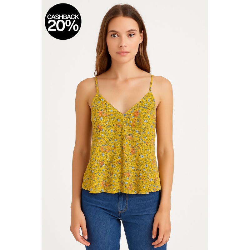 Forever 21 Women’s Yellow Floral V-Neck Sleeveless Blouse |Forever 21 In Lebanon