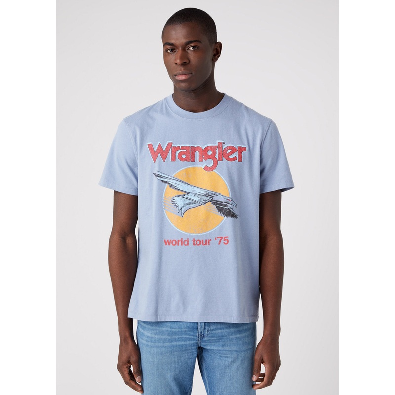 Wrangler Men’s Light Blue Logo Eagle Stone Wash T-Shirt | Wrangler In Lebanon