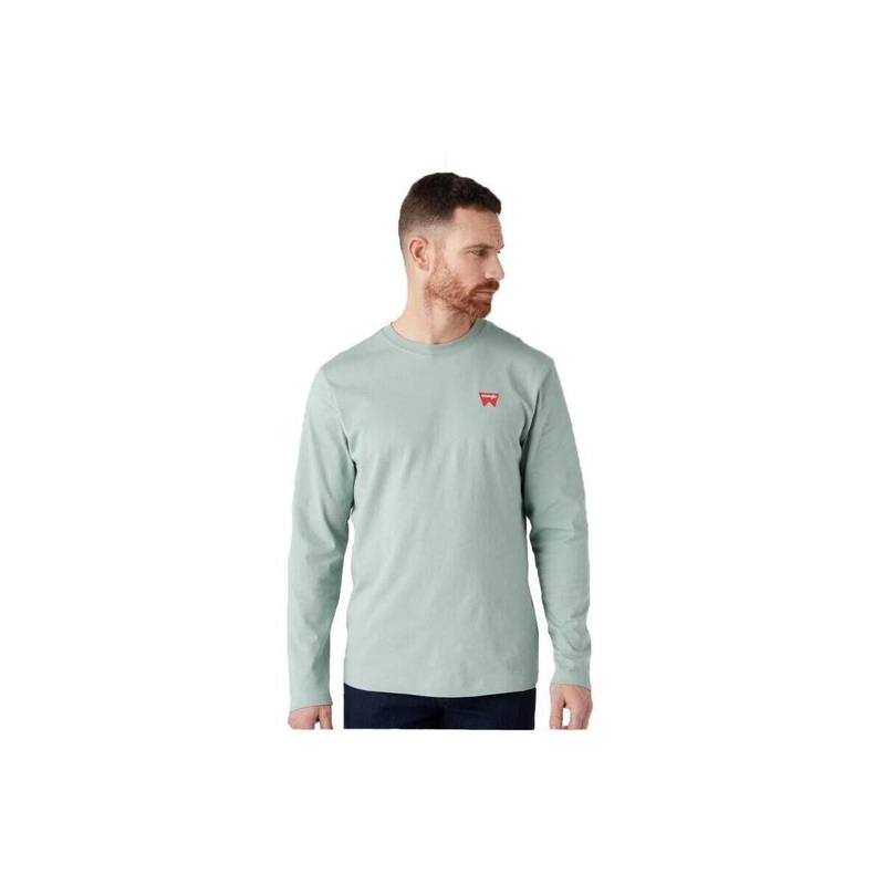 Wrangler Men’s Mint Green Logo Crew Neck Long Sleeve Blouse | Wrangler In Lebanon