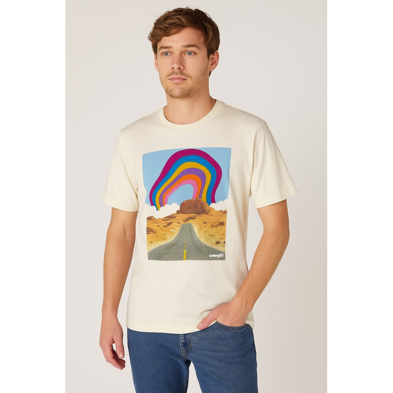 Wrangler Men’s Off White Crew Neck Graphic T-Shirt |Wrangler In Lebanon