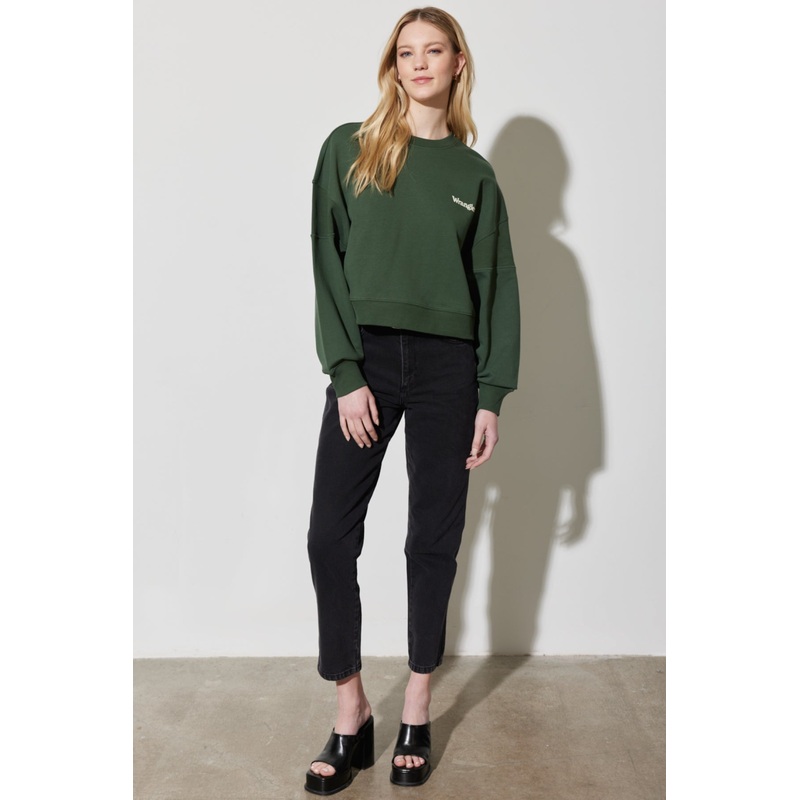 Wrangler Women’s Dark Green Loose Fit, Crew Neck Sweatshirt |Wrangler In Lebanon