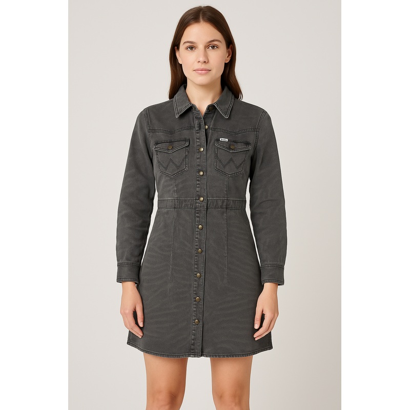 Wrangler Women’s Light Gray Wild Animal Slim Western Shirt Dress |Wrangler In Lebanon