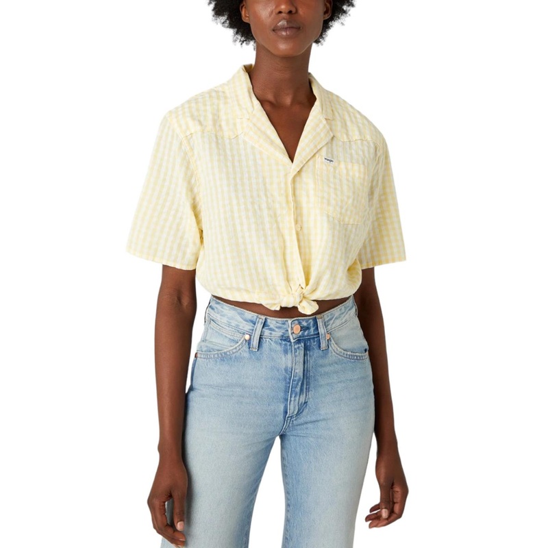 Wrangler Women’s Yellow Checkered Short Sleeve Tie Resort Shirt | Wrangler In Lebanon