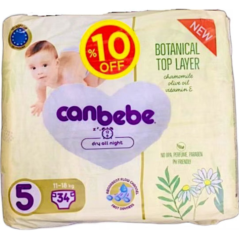Canbebe Baby Diapers Size 5 (11-18Kg) 34 Diapers  (10% Off) | Canbebe In Lebanon