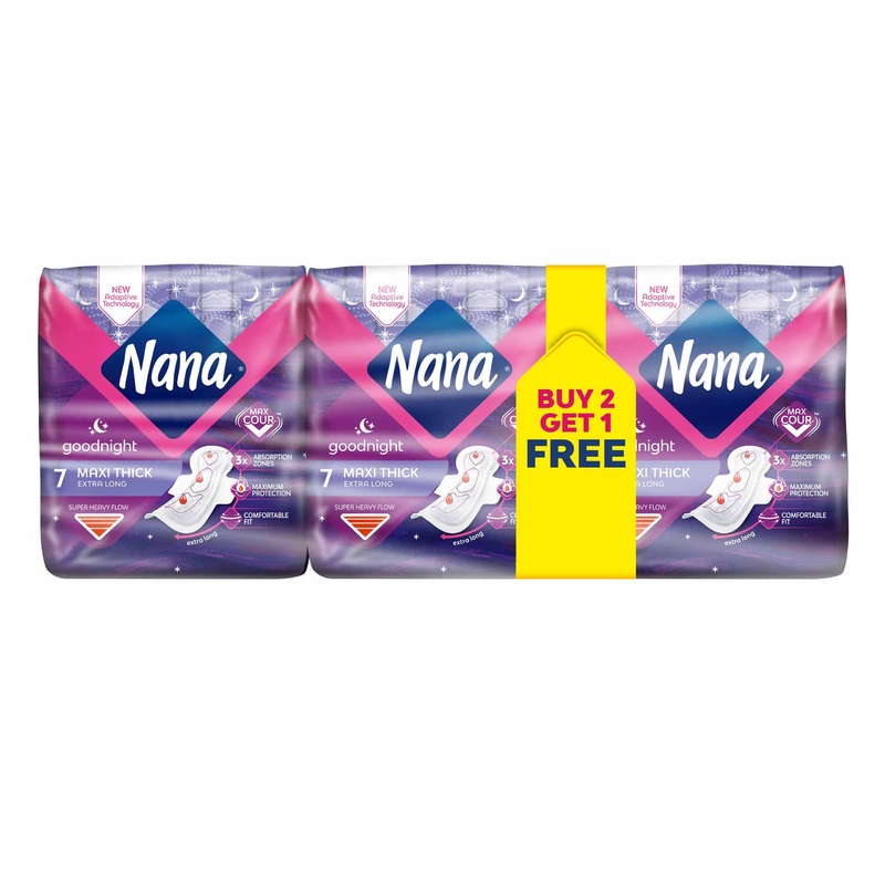 Nana Ladies Maxi Good Night 7 Pads 2+1Free| Nana In Lebanon