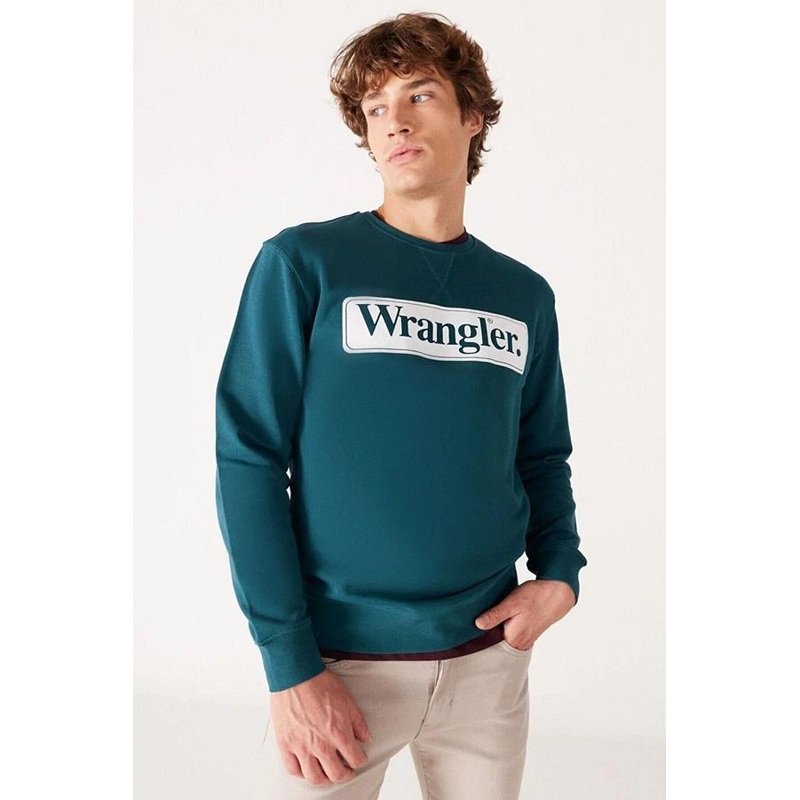 Wrangler Men’s Deep Teal Green Seasonal Crew Sweatshirt |Wrangler In Lebanon