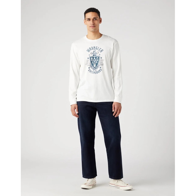 Wrangler Men’s White Americana Tea Crew Neck Long Sleeve Blouse | Wrangler In Lebanon