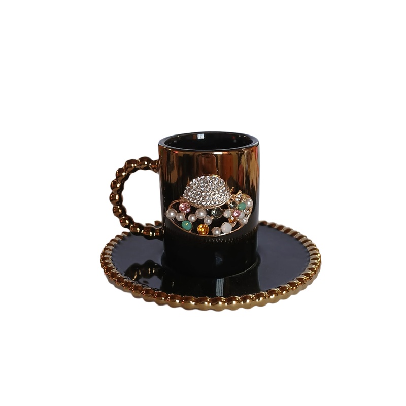 Al Sultan Black & Gold Hat Coffee Cups 6pcs + Saucers 6pcs HD25-268 | Al Sultan In Lebanon