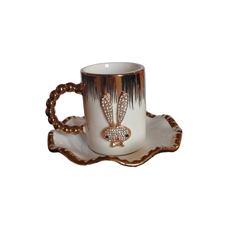 Al Sultan White & Gold Rabbit Coffee Cups 6pcs + Saucers 6pcs HD25-311-A | Al Sultan In Lebanon