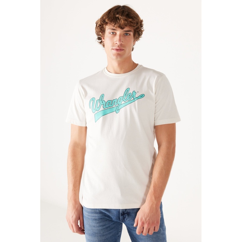 Wrangler Men’s Regular Fit Regular Cut Cotton Crew Neck White T-Shirt | Wrangler In Lebanon
