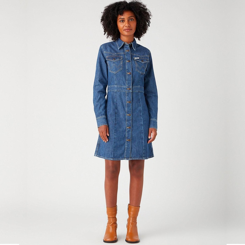Wrangler Women’s Blue Denim Slim Western Dress | Wrangler In Lebanon