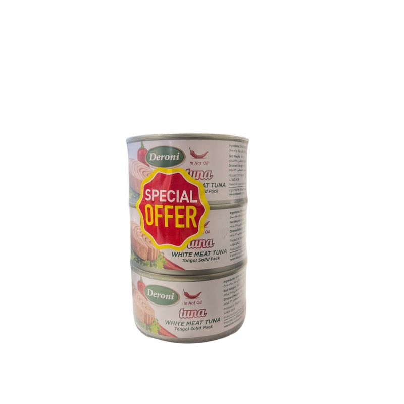 Deroni White Meat Tuna In Hot Oil 3pcs x 185g |Deroni In Lebanon
