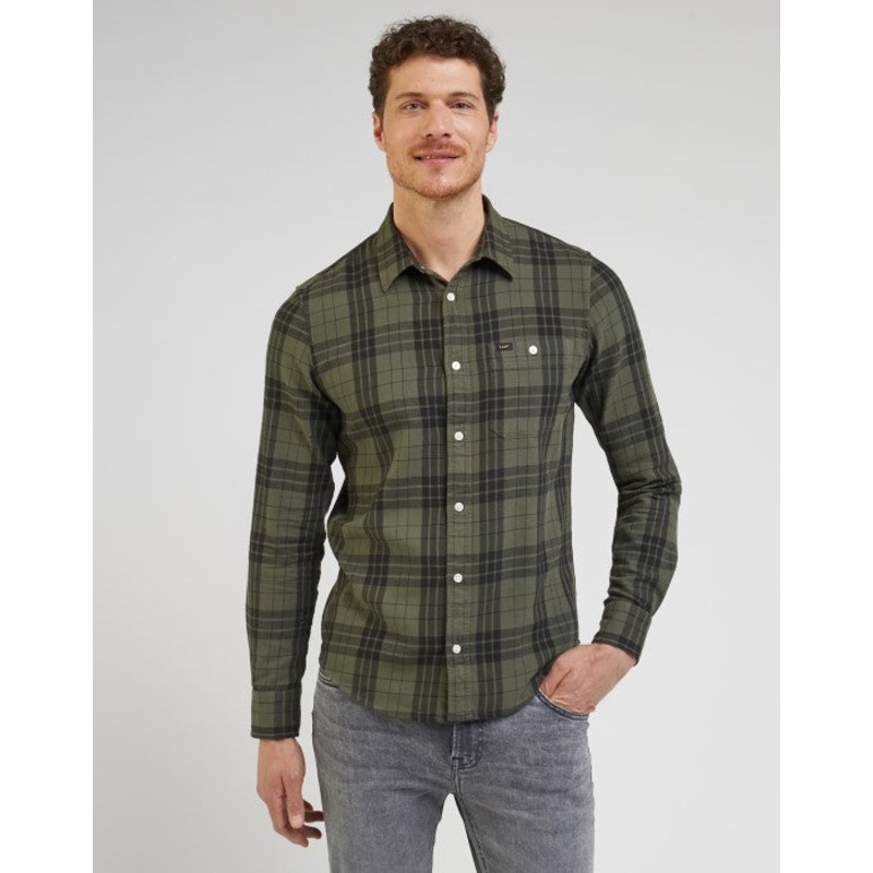 Lee Men’s Olive Green Checkered 1 Pocket Leesure Long Sleeve Shirt | Lee In Lebanon
