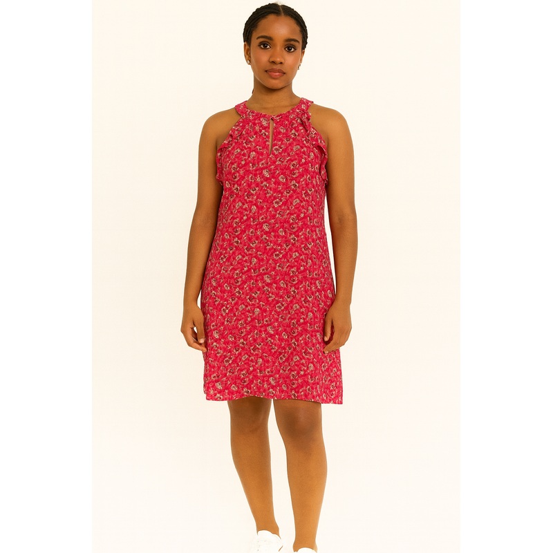 Mango Women’s Fuchsia Floral Printed Sleeveless Ruffle Dress | Mango In Lebanon
