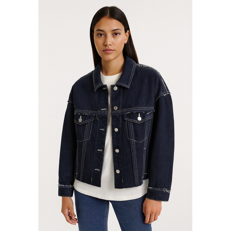 Mango Women’s Navy Denim Long Sleeve Jacket |Mango In Lebanon