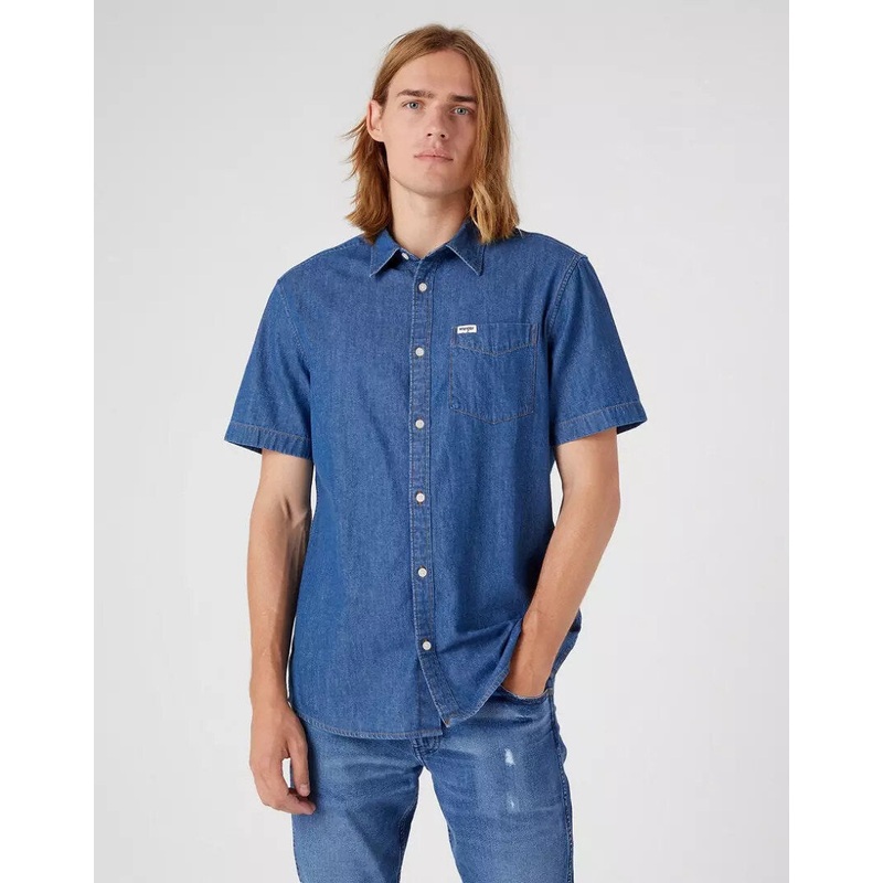Wrangler Men’s Dark Blue Dark Stone Short Sleeve Denim Shirt | Wrangler In Lebanon