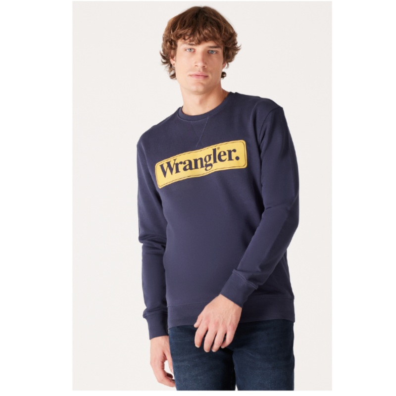 Wrangler Men’s Navy Seasonal Logo Crew Neck Long Sleeve Sweatshirt | Wrangler In Lebanon