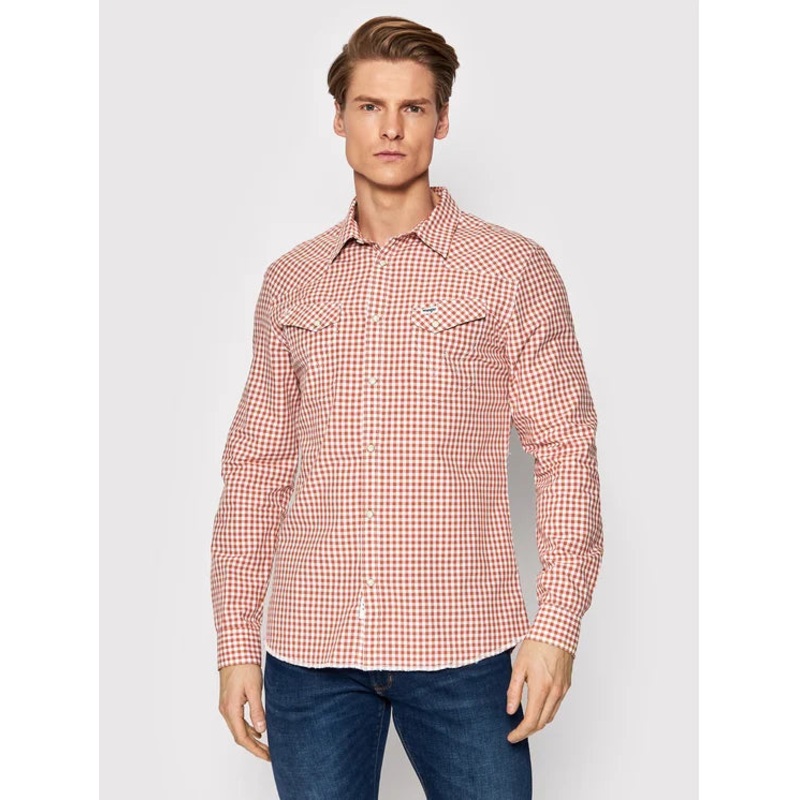 Wrangler Men’s Red Regular Fit Ls Western Shirt | Wrangler In Lebanon