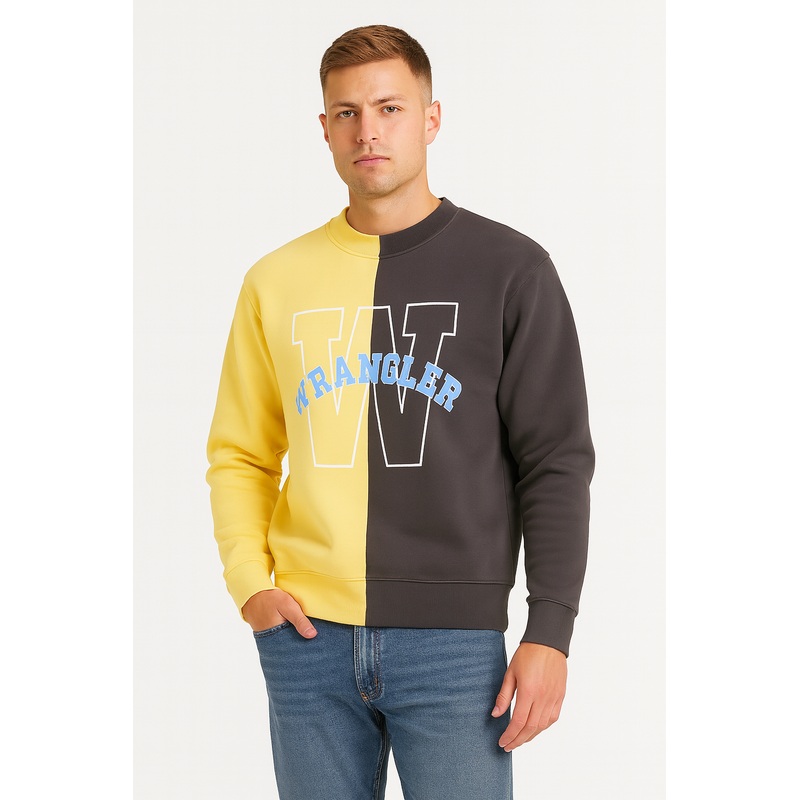Wrangler Men’s Yellow & Gray 2 Way Logo Crew Neck Long Sleeve Sweatshirt | Wrangler In Lebanon
