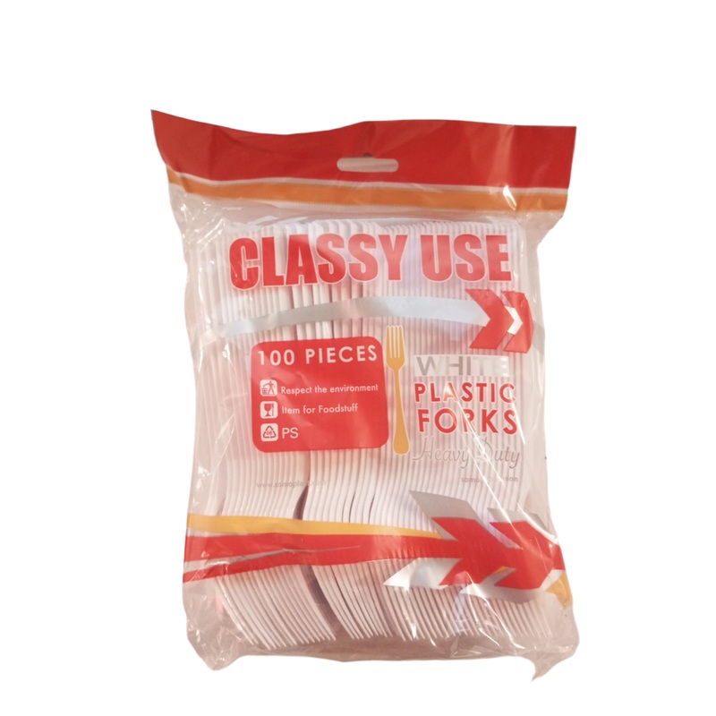 Classy Use Plastic White Forks 100PCS