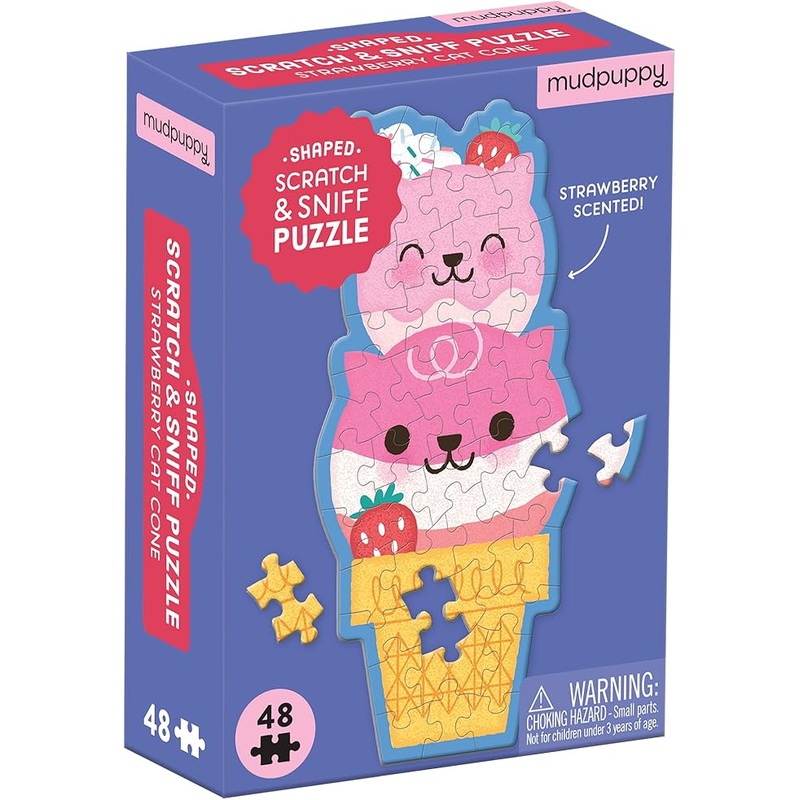 Mudpuppy Strawberry Cat Cone 48 Piece Scratch and Sniff Shaped Mini Puzzle | Mudpuppy In Lebanon