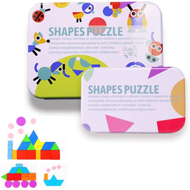 AKT Geometric Puzzle – Wooden Plate Tin Box Packaging 36 Pcs |AKT In Lebanon
