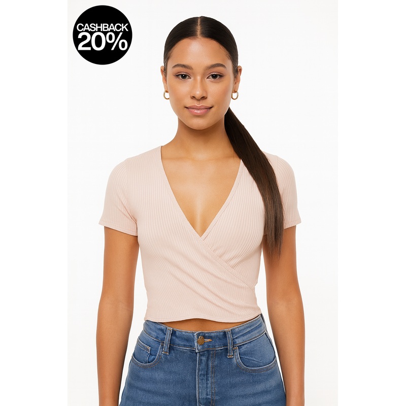 Forever 21 Women’s White Short Sleeve Ribbed Faux Wrap Top | Forever 21 In Lebanon
