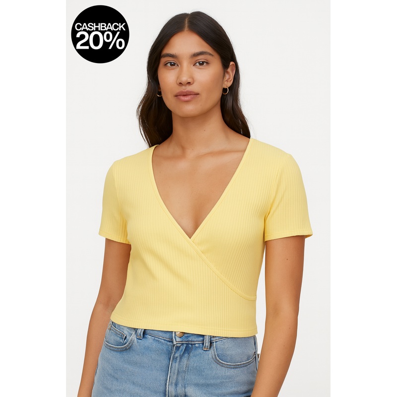 Forever 21 Women’s Yellow Ribbed Faux Wrap Top | Forever 21 In Lebanon