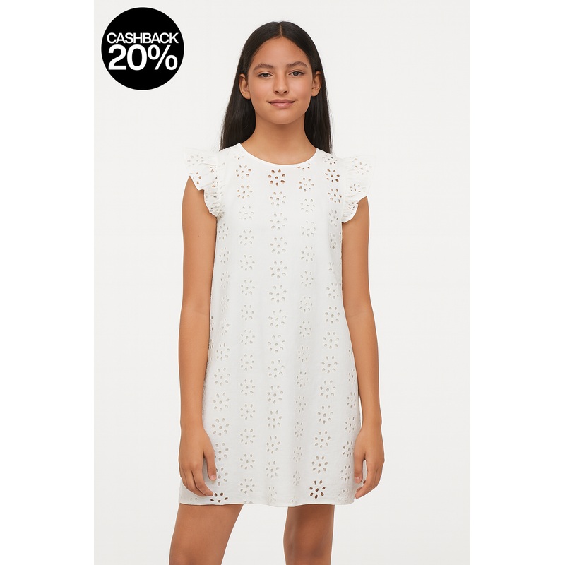 Forever 21 Girl’s Off White Eyelet Ruffle Sleeves Dress | Forever 21 In Lebanon