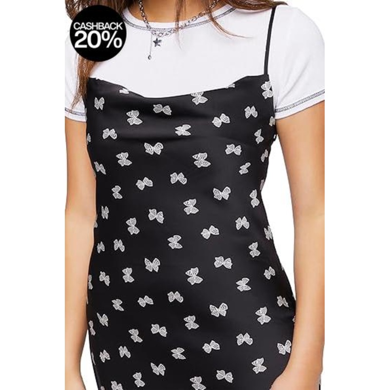 Forever 21 Women’s Black Butterfly Printed Sleeveless Satin Mini Dress | Forever 21 In Lebanon