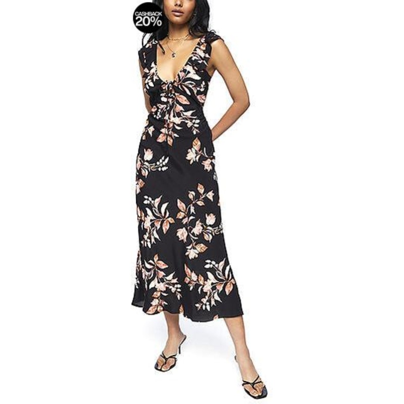 Forever 21 Women’s Black Floral Ruffle Sleeve Open Back Maxi Dress | Forever 21 In Lebanon