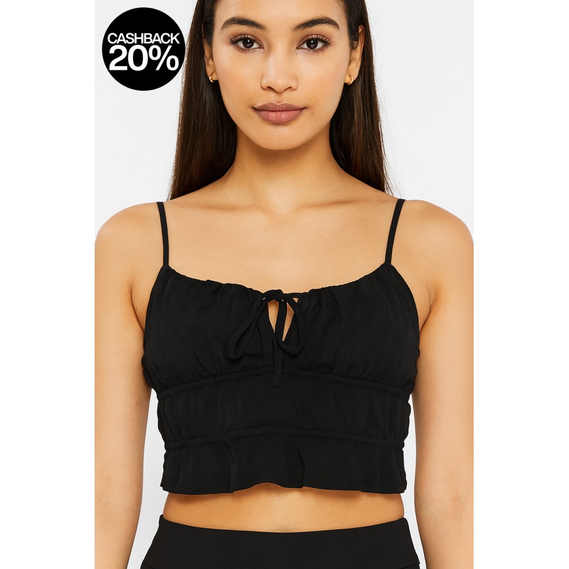Forever 21 Women’s Black Sleeveless Ruffle Crop Top |Forever 21 In Lebanon