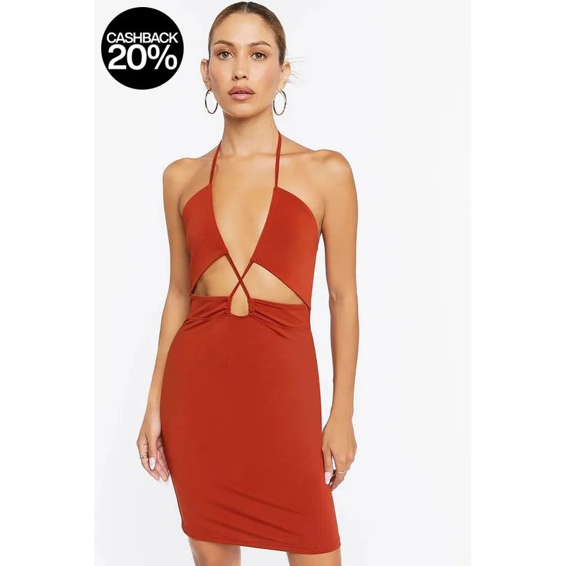 Forever 21 Women’s Brick Halter Neck Cut Out Mini Dress | Forever 21 In Lebanon
