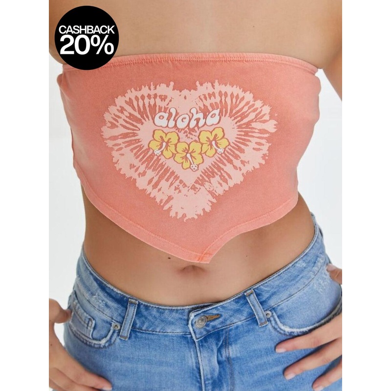 Forever 21 Women’s Coral Graphic Strapless Crop Top | Forever 21 In Lebanon