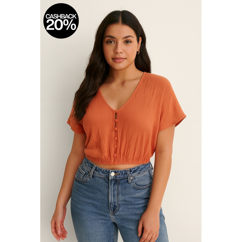 Forever 21 Women’s Coral V-Neck Short Sleeve Buttoned Blouse | Forever 21 In Lebanon