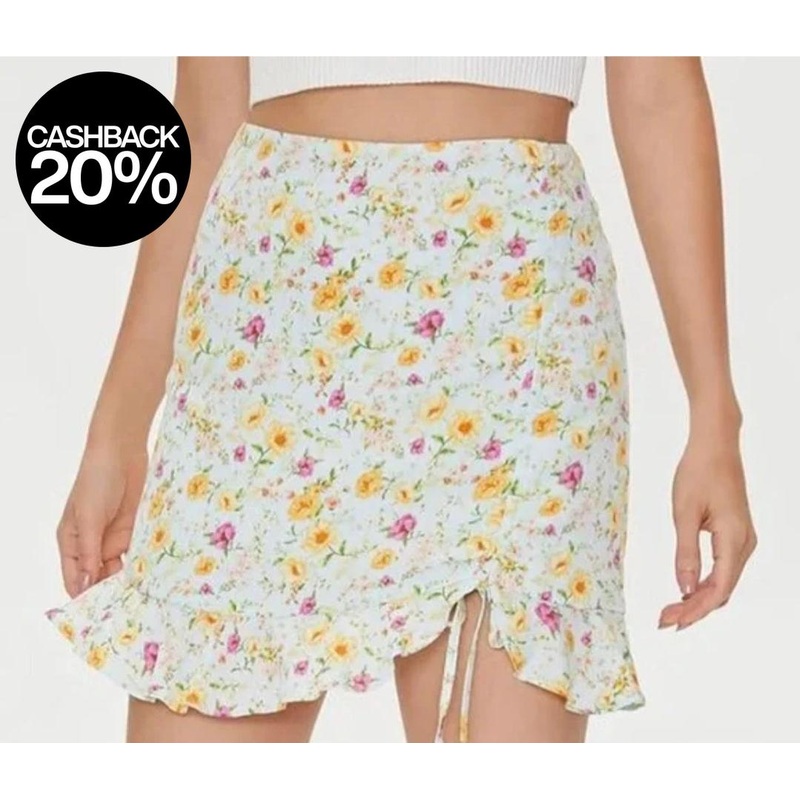 Forever 21 Women’s Light Blue Floral Ruched Mini Skirt | Forever 21 In Lebanon